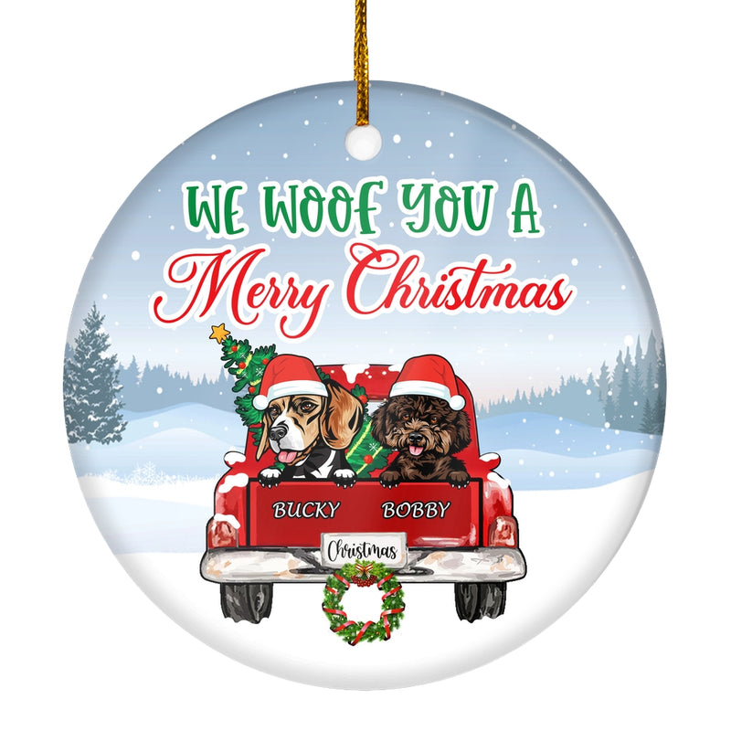 Personalized Dog Ornament Red Car We Woof You A Merry Christmas Pet Custom Gift For Dog Lovers Customized Christmas Tree Ornament Circle Ornament Mockup 1 800x.jpg