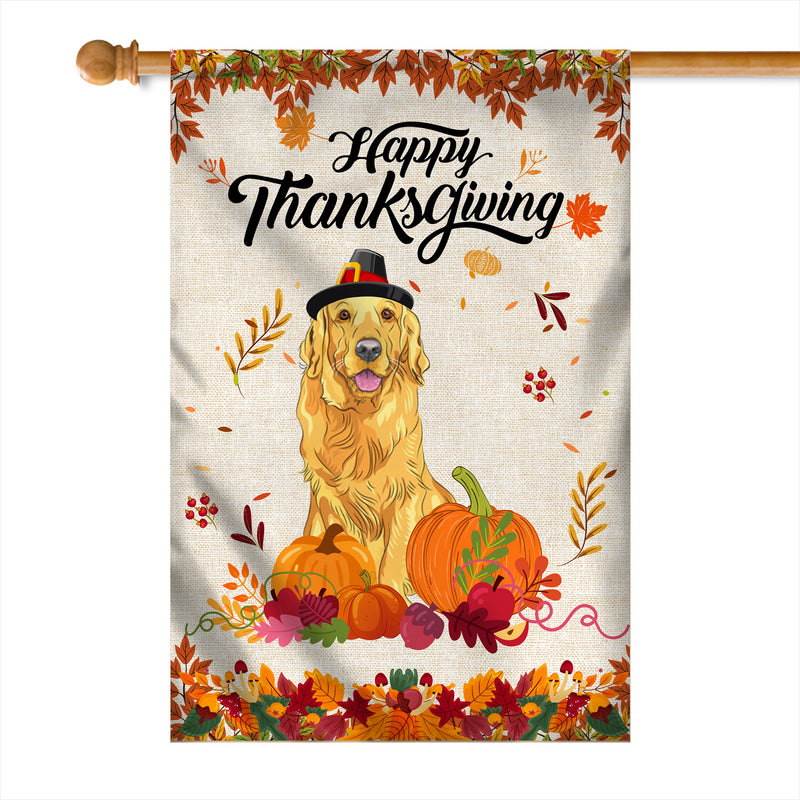 Happy Thanksgiving Funny Golden Retriever Flag Fall Pumpkin Farmhouse Autumn Thanksgiving House Flag mockup 1 800x.jpg