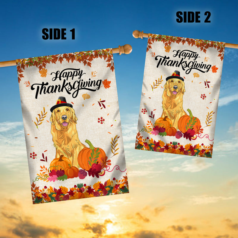 Happy Thanksgiving Funny Golden Retriever Flag Fall Pumpkin Farmhouse Autumn Thanksgiving House Flag mockup 3 800x.jpg