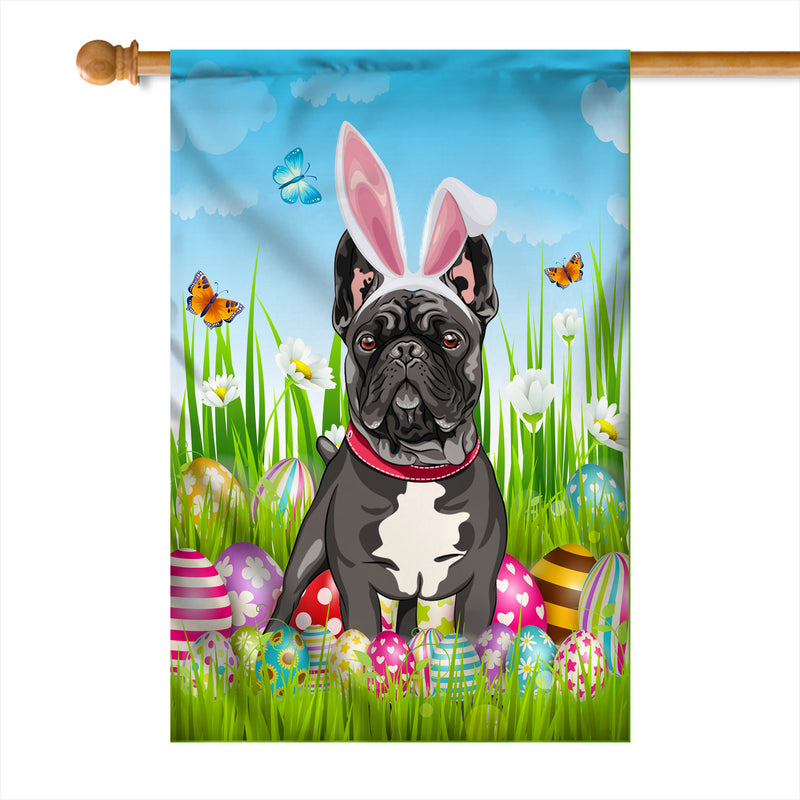 French Bulldog Happy Easter Day Holiday Flag Funny Dog Dog Wear Bunny Ears Headband Cute for Home Decor House Flag mockup 1 800x.jpg