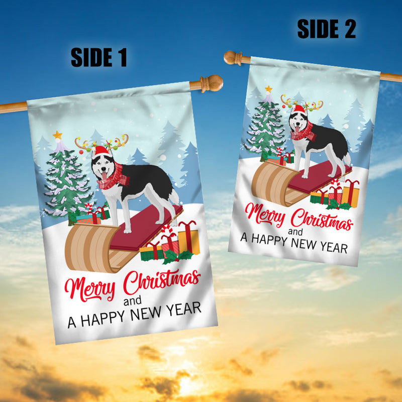 Dog Siberian Husky Christmas Flag Merry Christmas and Happy New Year Welcome Gift for Dog Lovers House Flag mockup 3 800x.jpg