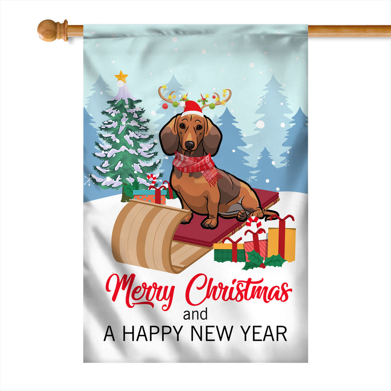 Dog Dachshund Christmas Flag Merry Christmas and Happy New Year Welcome Gift for Dog Lovers House Flag mockup 1 800x.jpg