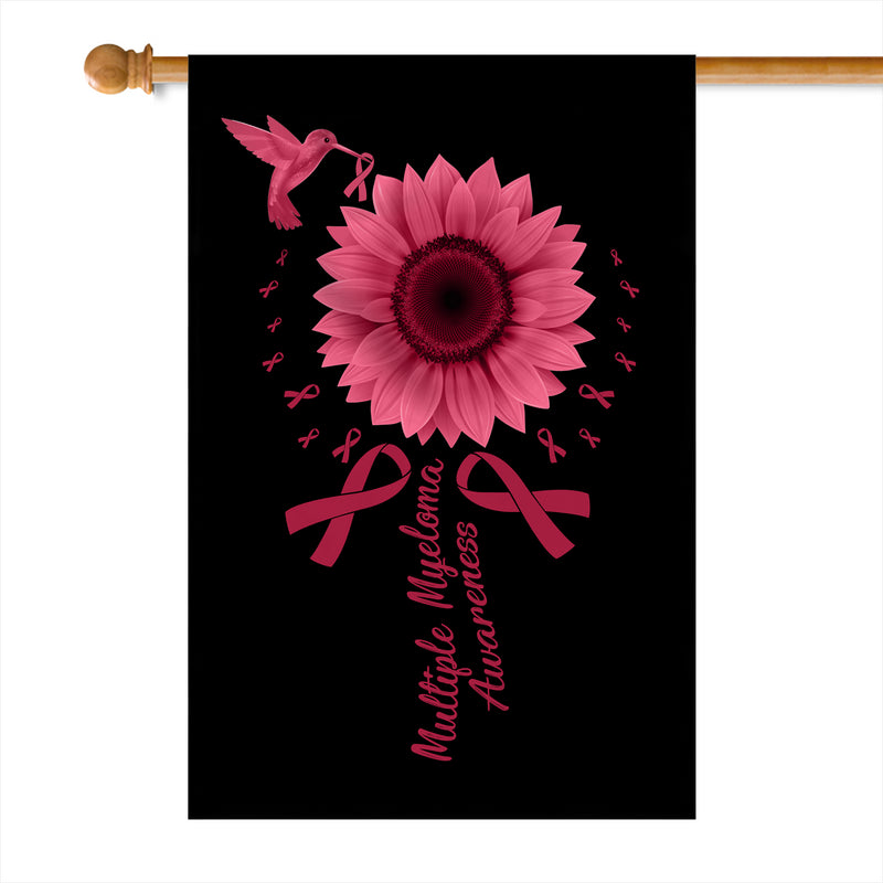 Hummingbird Sunflower Multiple Myeloma Awareness Flag Burgundy Ribbon House Flag mockup 1 800x.jpg