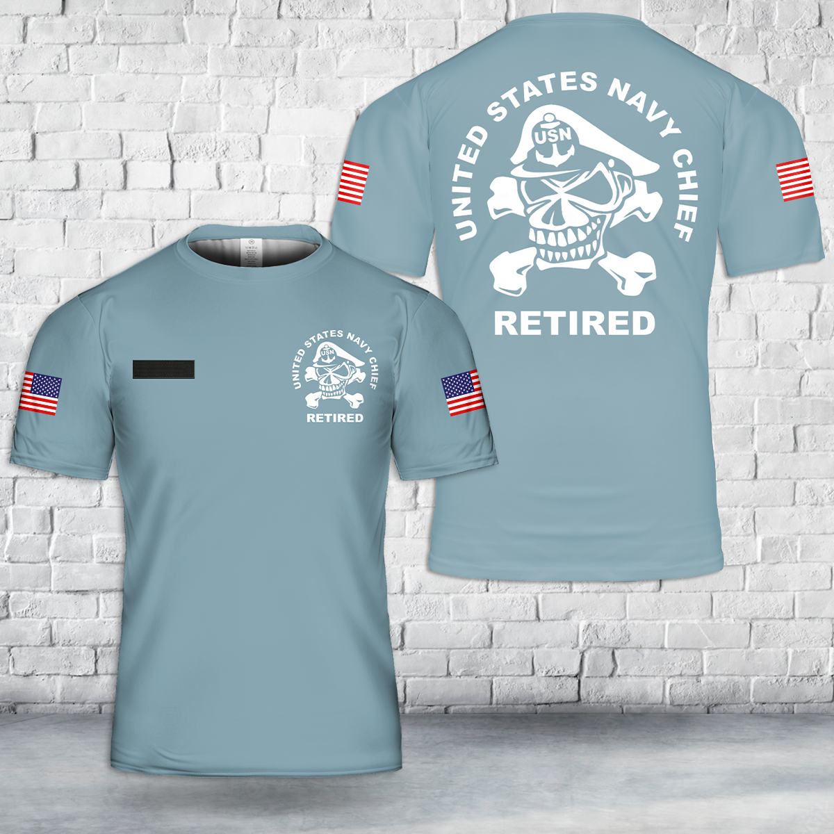 Custom Name US Navy Chief Retired Skull T Shirt 3D DLHH1904PL06.png