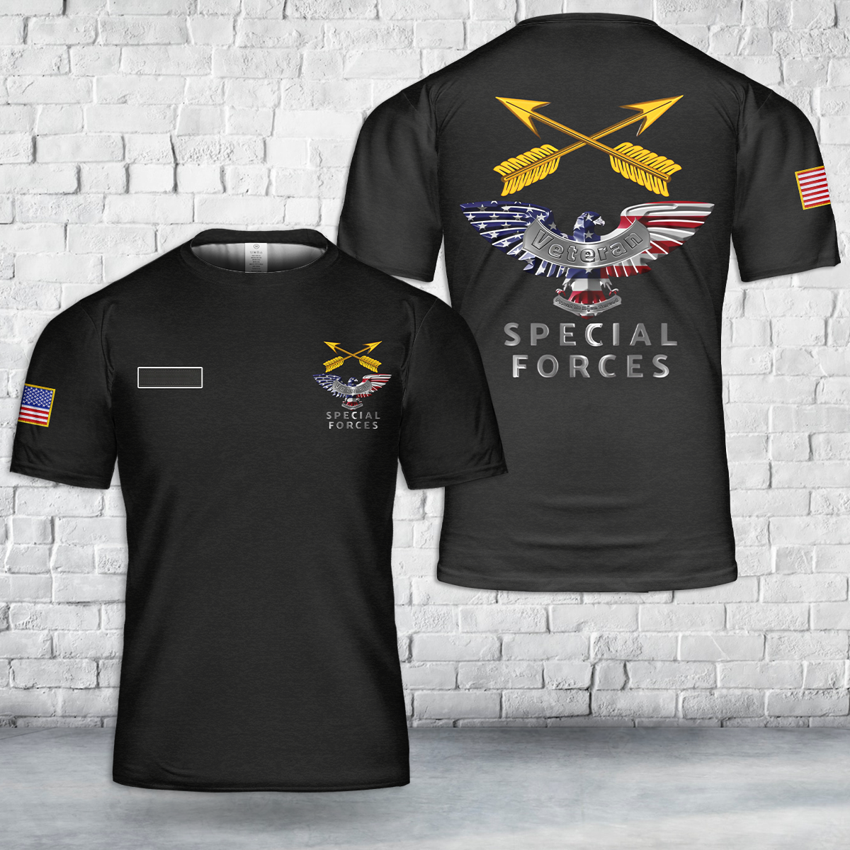 Custom Name US Army Special Forces Veteran Eagle T Shirt 3D DLHH1404PL02.png