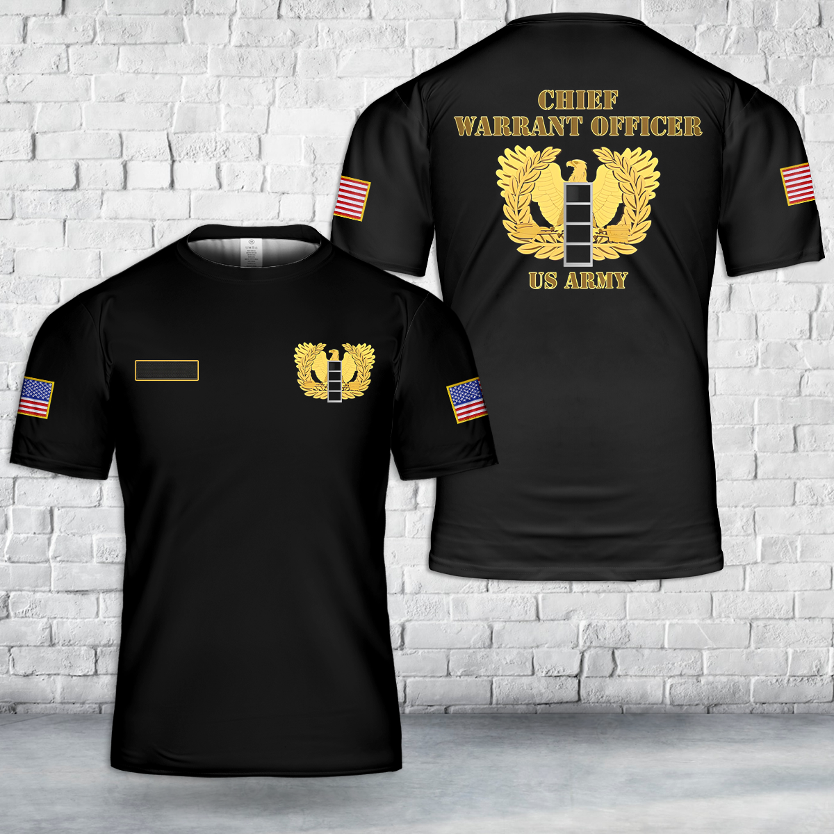 Custom Name US Army Warrant Officer CW4 Eagle Rising Badge T Shirt 3D 1 DLHH1404PL03.png