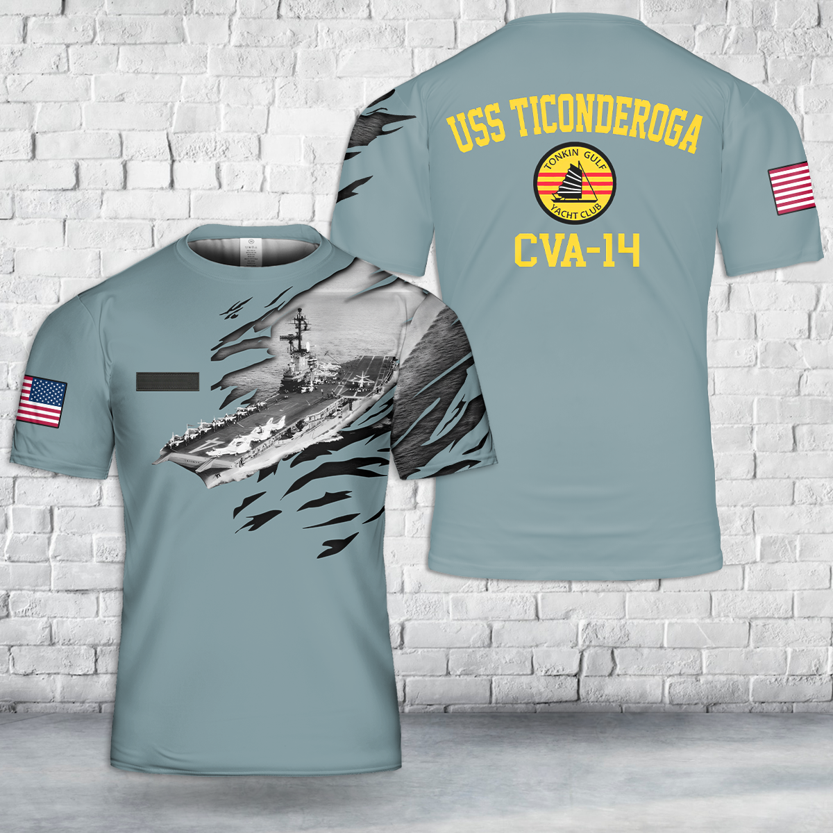 Custom Name US Navy USS Ticonderoga CVA 14 Tonkin Gulf Yacht Club 7th Fleet Vietnam War T Shirt 3D DLHH0904PL07.png