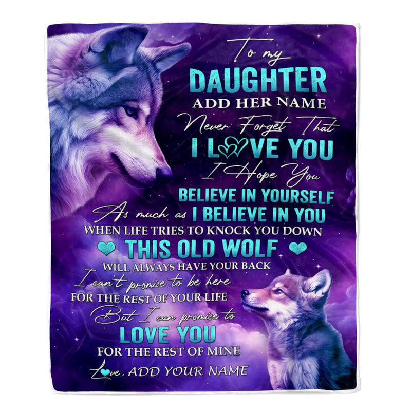 Personalized To My Daughter Blanket From Mom Dad Wolf Never Forget I Love You Daughter Birthday Gifts Graduation Christmas Customized Fleece Throw Blanket Blanket mockup 1 800x.jpg
