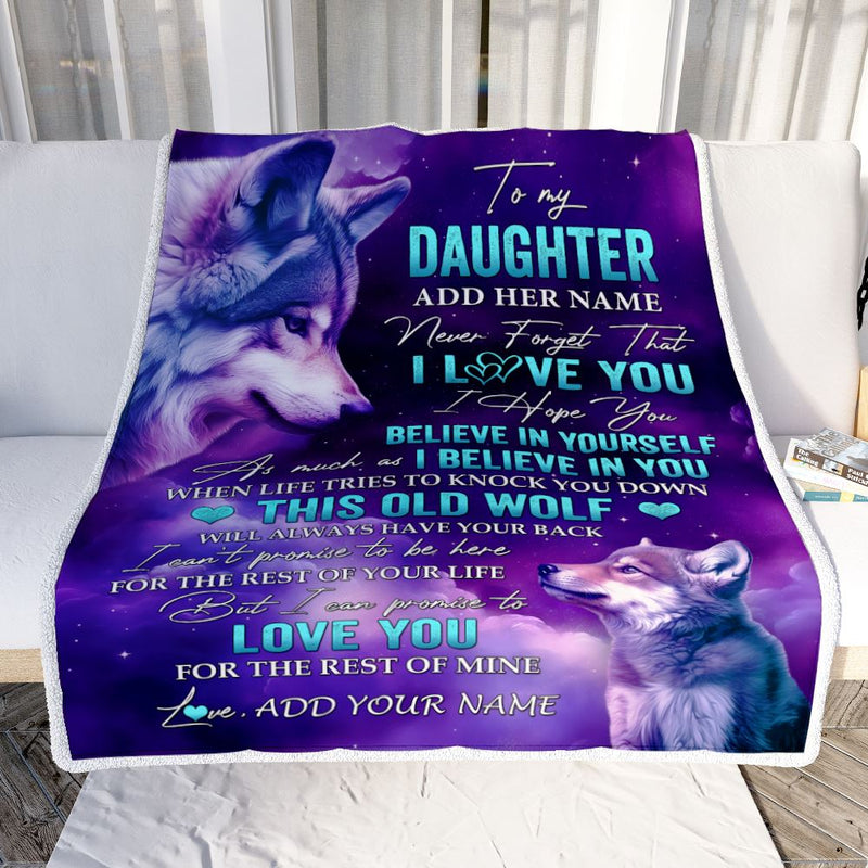 Personalized To My Daughter Blanket From Mom Dad Wolf Never Forget I Love You Daughter Birthday Gifts Graduation Christmas Customized Fleece Throw Blanket Blanket mockup 2 800x.jpg