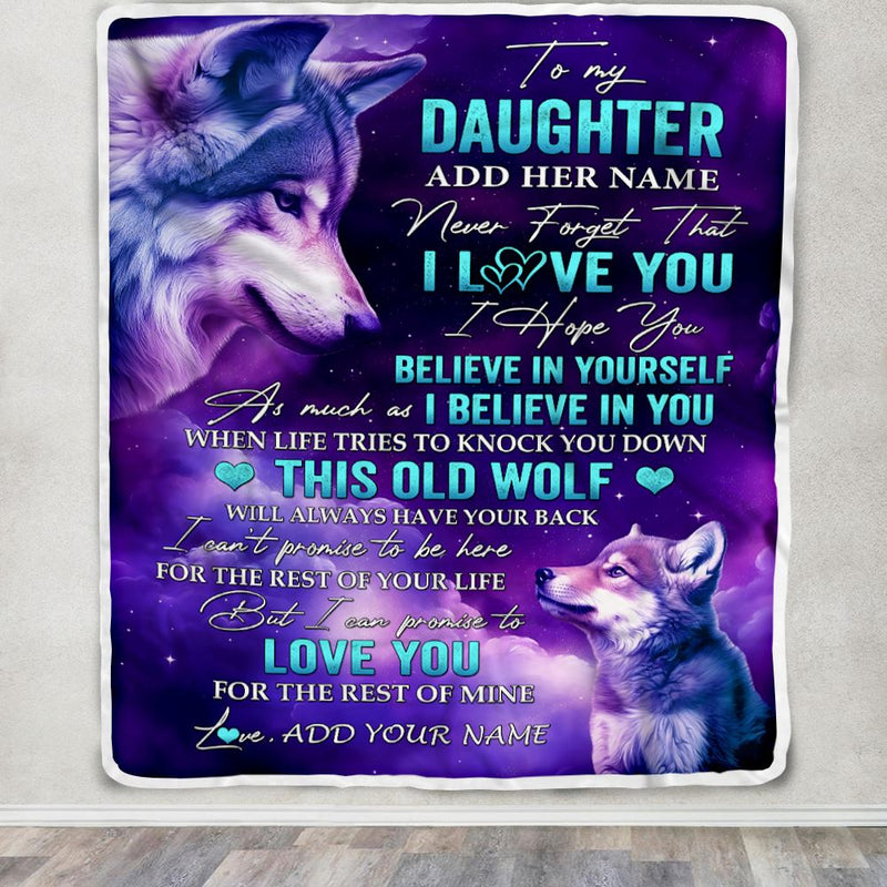Personalized To My Daughter Blanket From Mom Dad Wolf Never Forget I Love You Daughter Birthday Gifts Graduation Christmas Customized Fleece Throw Blanket Blanket mockup 3 800x.jpg