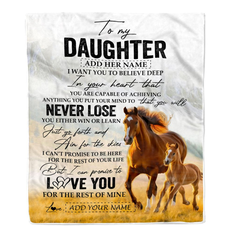 Personalized To My Daughter Blanket From Mom Dad Mother You Will Never Lose Horse Daughter Birthday Gifts Graduation Christmas Customized Fleece Throw Blanket Blanket mockup 1 800x.jpg