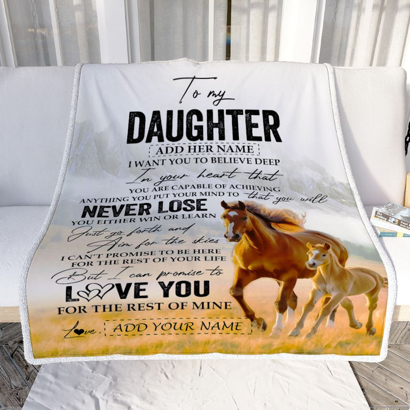 Personalized To My Daughter Blanket From Mom Dad Mother You Will Never Lose Horse Daughter Birthday Gifts Graduation Christmas Customized Fleece Throw Blanket Blanket mockup 2 800x.jpg
