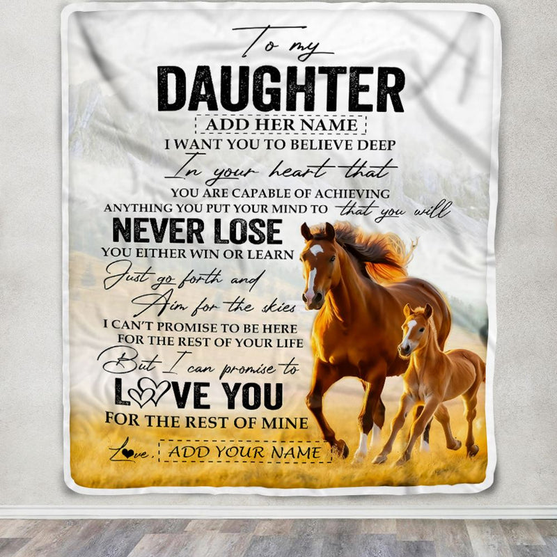 Personalized To My Daughter Blanket From Mom Dad Mother You Will Never Lose Horse Daughter Birthday Gifts Graduation Christmas Customized Fleece Throw Blanket Blanket mockup 3 800x.jpg