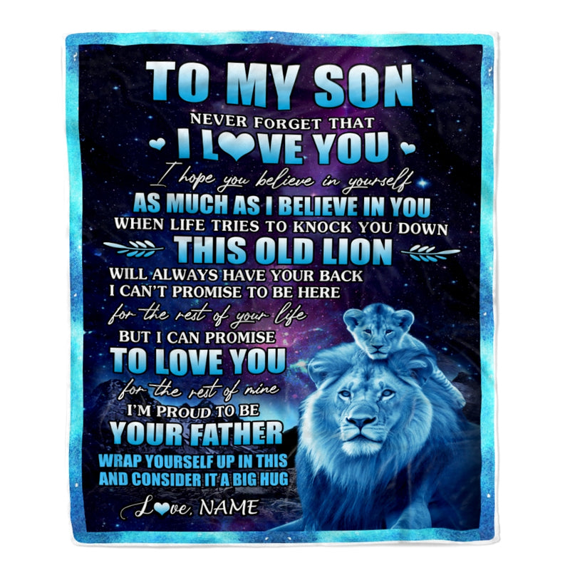 Personalized To My Son Blanket From Dad Father Never Forget That I Love You Lion Son Birthday Thanksgiving Christmas Customized Fleece Throw Blanket Blanket mockup 1 800x.jpg