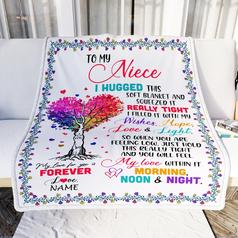 Personalized to My Niece Blanket from Aunt Auntie Uncle I Hugged This Soft Blanket Niece Birthday Thanksgiving Christmas Customized Fleece Blanket Blanket mockup 2 800x.jpg