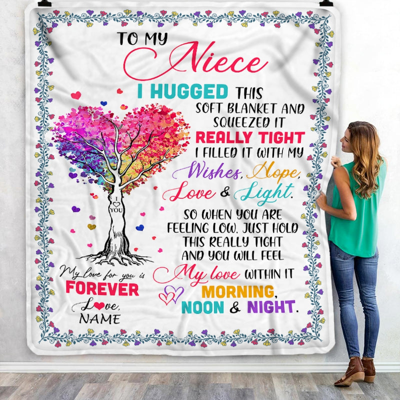 Personalized to My Niece Blanket from Aunt Auntie Uncle I Hugged This Soft Blanket Niece Birthday Thanksgiving Christmas Customized Fleece Blanket Blanket mockup 3 800x.jpg
