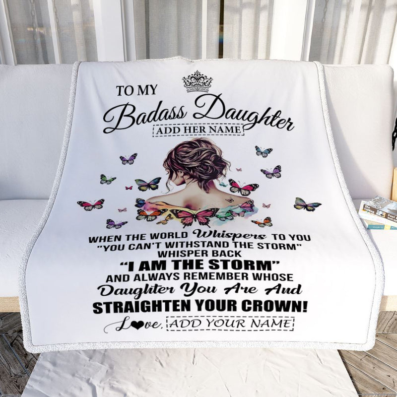 Personalized To My Badass Daughter I Am The Storm Blanket From Dad Mom Father Beautiful Daughter Birthday Gifts Graduation Christmas Adults Fleece Blanket Blanket mockup 2 800x.jpg