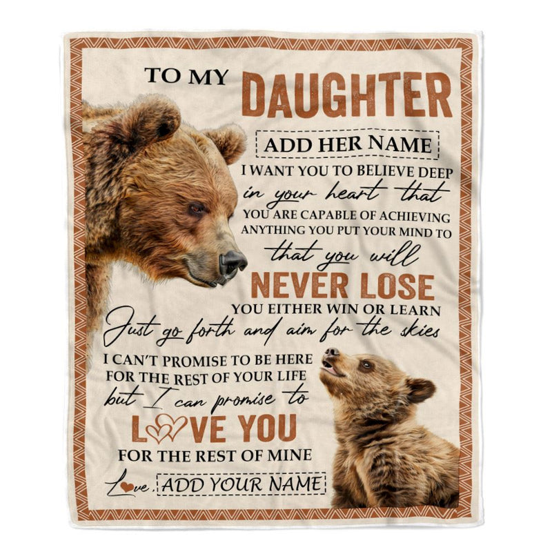 Personalized To My Daughter Blanket From Mom Dad Mother You Will Never Lose Bear Daughter Birthday Gifts Graduation Christmas Customized Fleece Throw Blanket Blanket mockup 1 800x.jpg