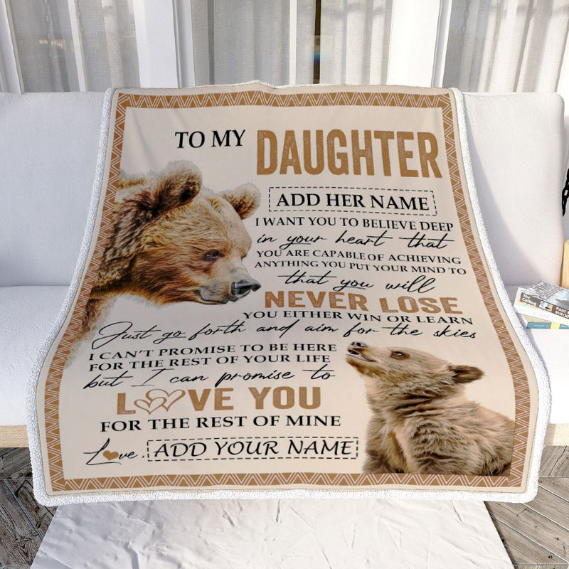 Personalized To My Daughter Blanket From Mom Dad Mother You Will Never Lose Bear Daughter Birthday Gifts Graduation Christmas Customized Fleece Throw Blanket Blanket mockup 2 800x.jpg