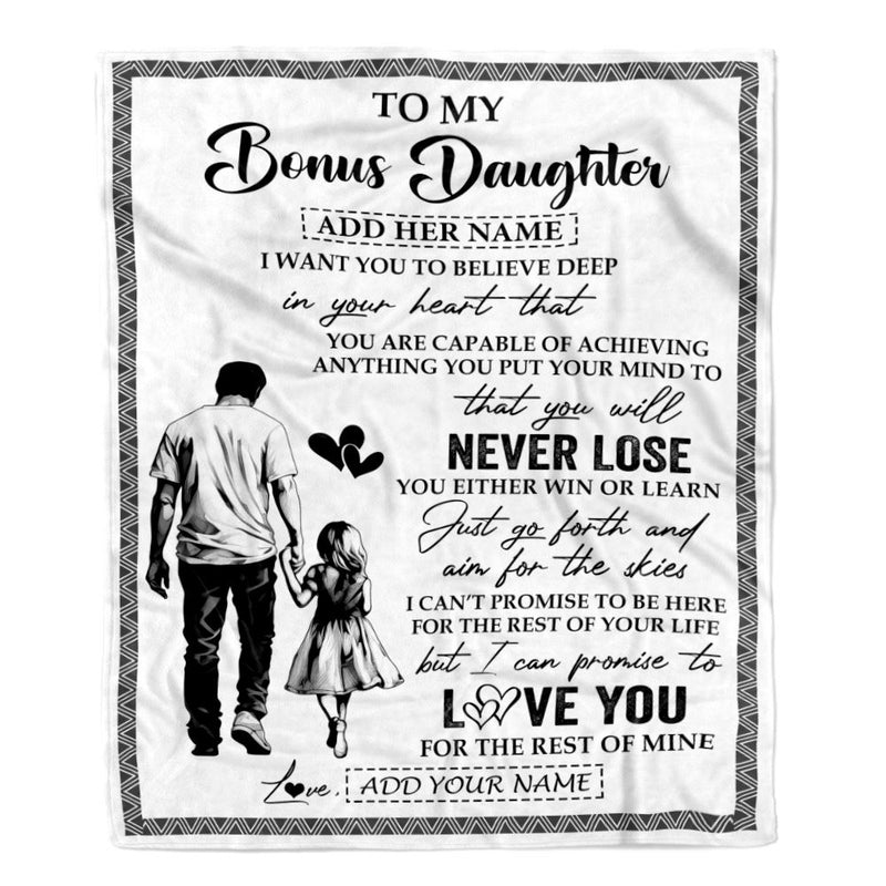 Personalized To My Bonus Daughter Blanket You Will Never Lose From Stepdad Dad Stepdaughter Birthday Gifts Christmas Customized Fleece Throw Blanket Blanket mockup 1 800x.jpg