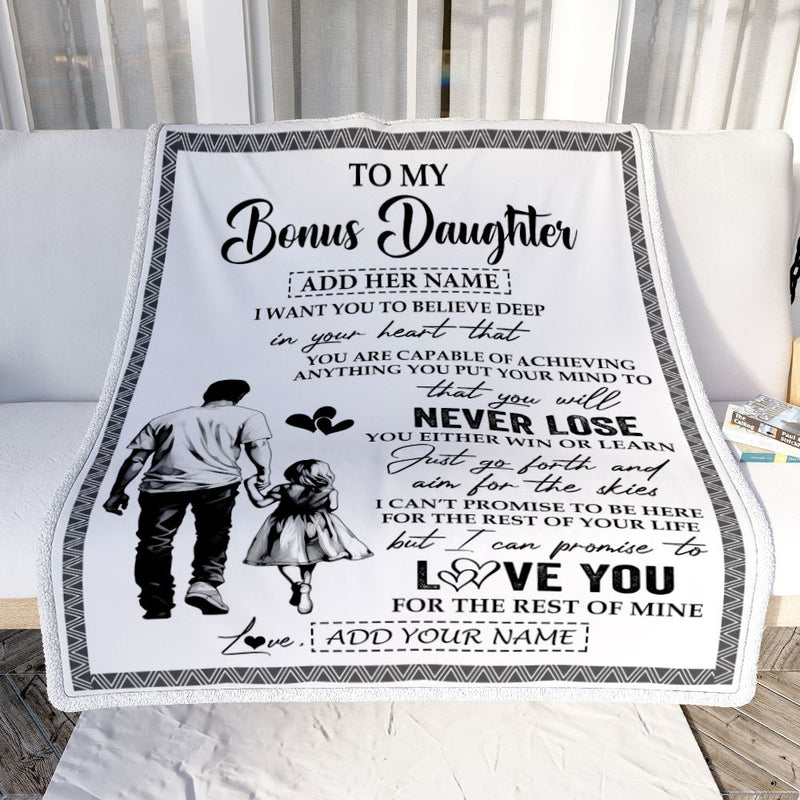 Personalized To My Bonus Daughter Blanket You Will Never Lose From Stepdad Dad Stepdaughter Birthday Gifts Christmas Customized Fleece Throw Blanket Blanket mockup 2 800x.jpg