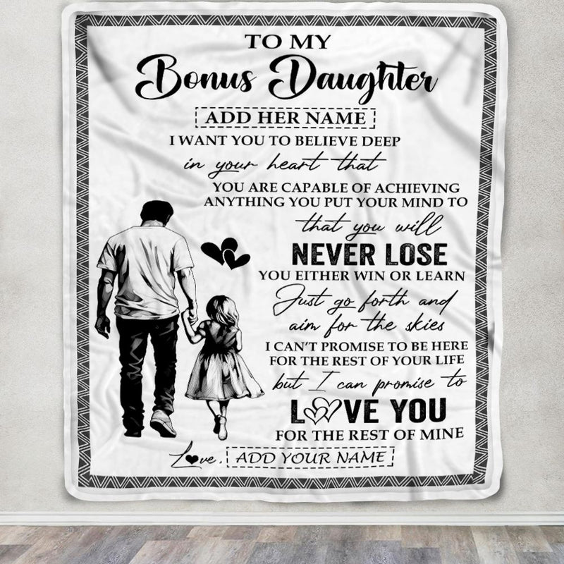 Personalized To My Bonus Daughter Blanket You Will Never Lose From Stepdad Dad Stepdaughter Birthday Gifts Christmas Customized Fleece Throw Blanket Blanket mockup 3 800x.jpg