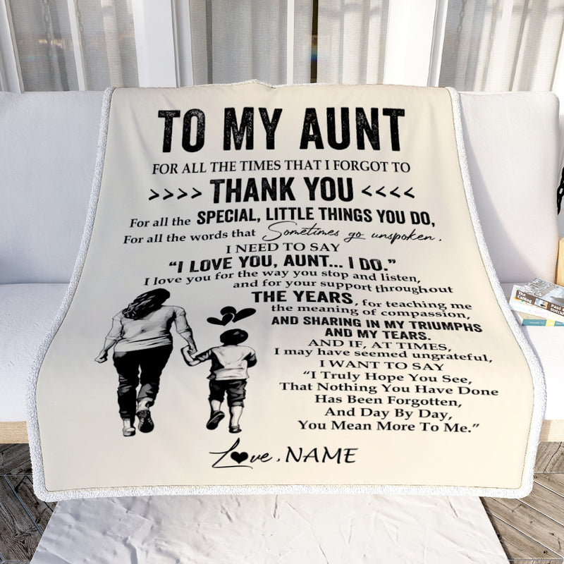 Personalized To My Aunt Blanket From Nephew For All The Times That I Forgot To Thank You Aunt Birthday Mothers Day Christmas Customized Fleece Blanket Blanket mockup 2 800x.jpg