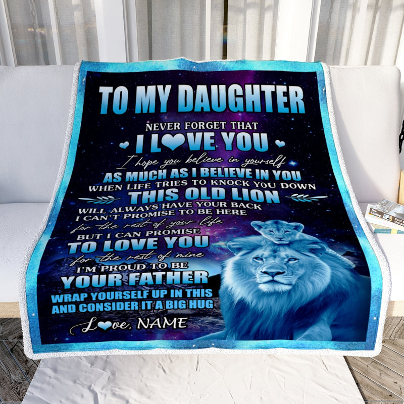 Personalized To My Daughter Blanket From Dad Father Never Forget That I Love You Lion Daughter Birthday Thanksgiving Christmas Customized Fleece Throw Blanket Blanket mockup 2 800x.jpg