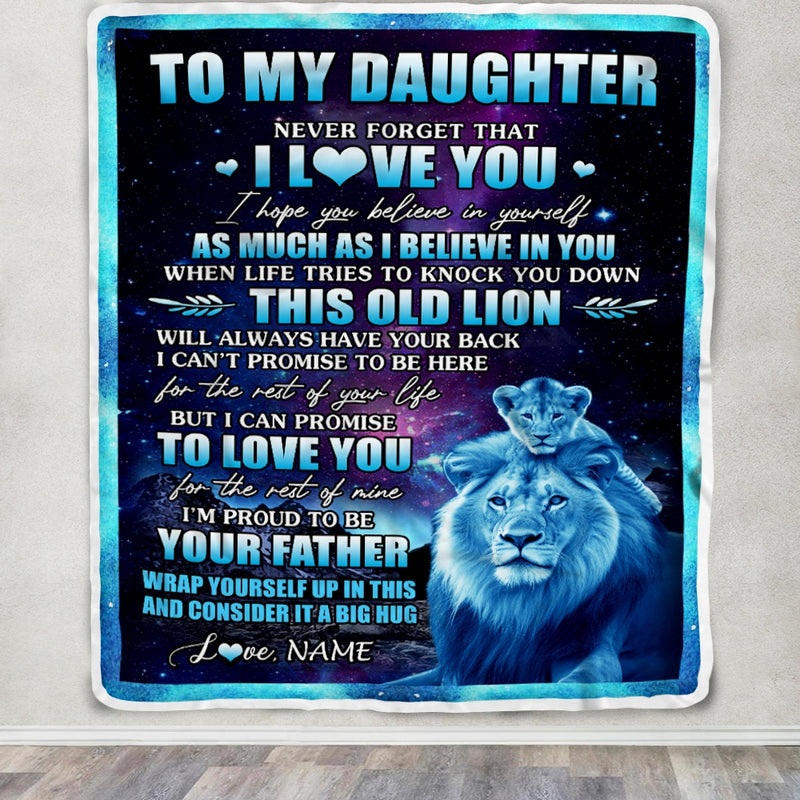 Personalized To My Daughter Blanket From Dad Father Never Forget That I Love You Lion Daughter Birthday Thanksgiving Christmas Customized Fleece Throw Blanket Blanket mockup 3 800x.jpg