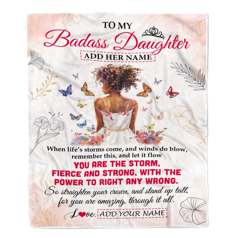 Personalized To My Badass Daughter Blanket From Dad Father Mom Floral Butterfly African Afro Girl Daughter Birthday Gifts Graduation Christmas Fleece Blanket Blanket mockup 1 800x.jpg