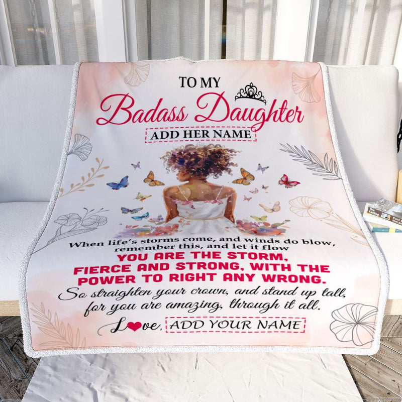Personalized To My Badass Daughter Blanket From Dad Father Mom Floral Butterfly African Afro Girl Daughter Birthday Gifts Graduation Christmas Fleece Blanket Blanket mockup 2 800x.jpg