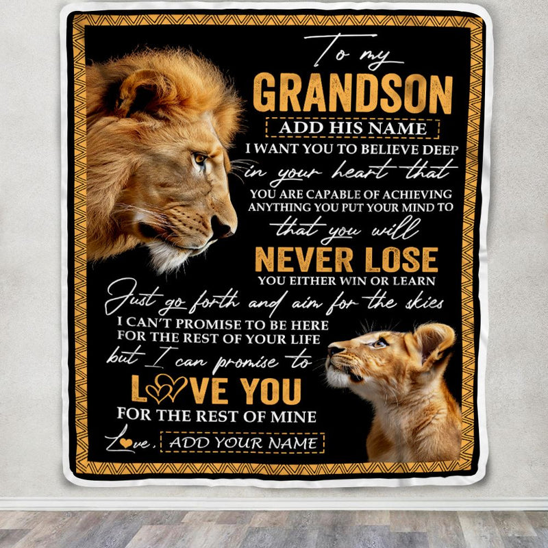 Personalized To My Grandson Blanket From Papa Grandpa You Will Never Lose Lion Grandson Birthday Gifts Graduation Christmas Customized Fleece Throw Blanket Blanket mockup 3 800x.jpg