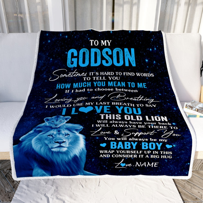 Personalized To My Godson Blanket From Godfather I Love You This Old Lion Godson Birthday Graduation Christmas Customized Bed Fleece Throw Blanket Blanket mockup 2 800x.jpg