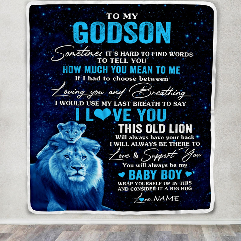 Personalized To My Godson Blanket From Godfather I Love You This Old Lion Godson Birthday Graduation Christmas Customized Bed Fleece Throw Blanket Blanket mockup 3 800x.jpg