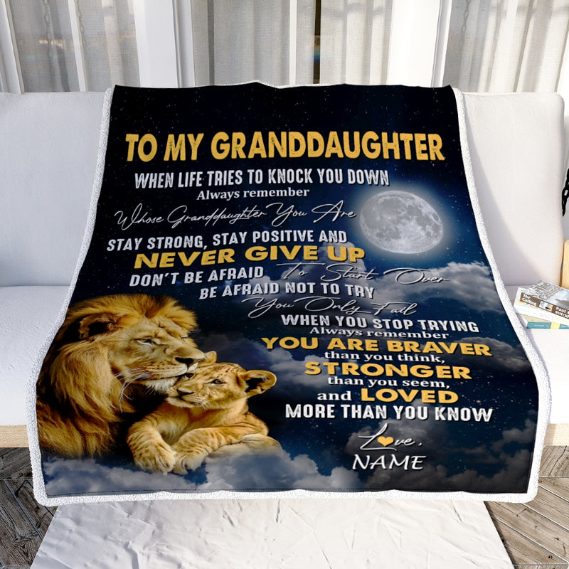 Personalized To My Granddaughter Blanket From Grandma Grandpa Lion Never Give Up Granddaughter Birthday Christmas Customized Fleece Throw Blanket Blanket mockup 2 800x.jpg