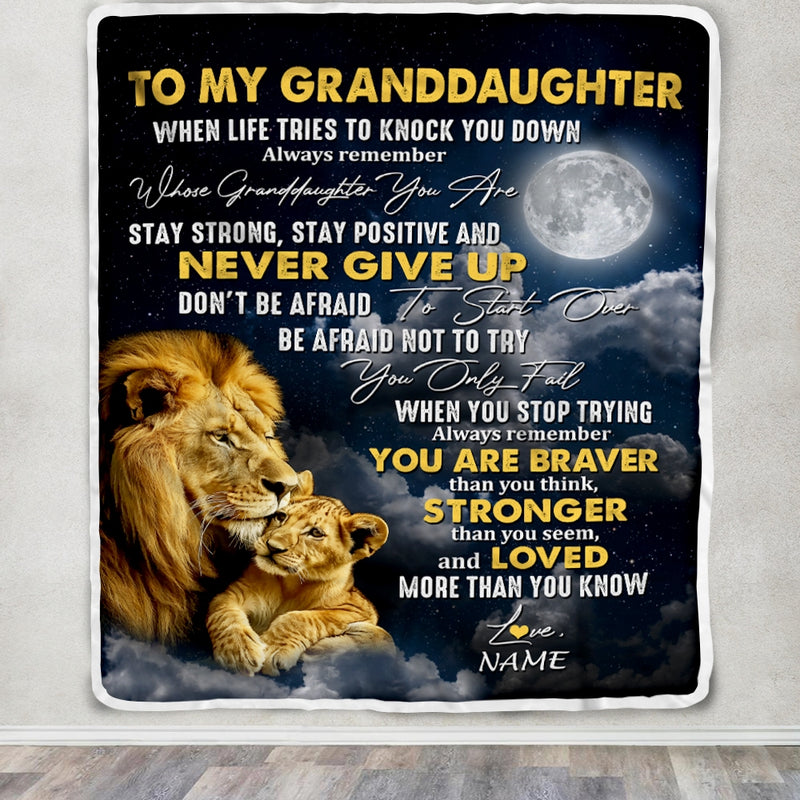 Personalized To My Granddaughter Blanket From Grandma Grandpa Lion Never Give Up Granddaughter Birthday Christmas Customized Fleece Throw Blanket Blanket mockup 3 800x.jpg