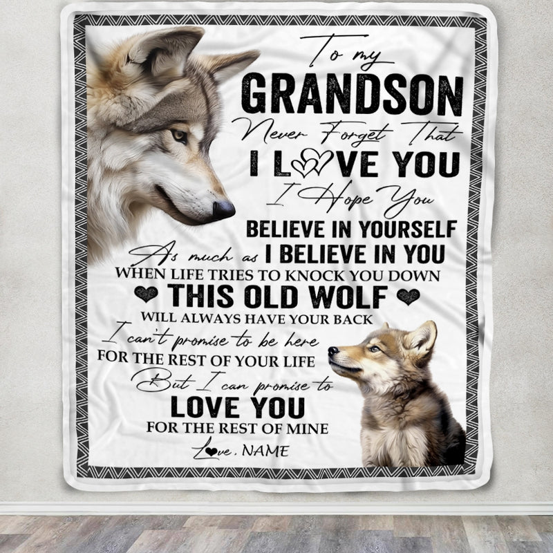Personalized To My Grandson Blanket From Grandma Grandpa This Old Wolf Love You Grandson Birthday Graduation Christmas Customized Fleece Blanket Blanket mockup 3 800x.jpg