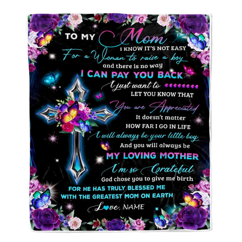 Personalized To My Mom Blanket From Son Letter Love You Cross Christian Mom Birthday Mothers Day Thanksgiving Christmas Customized Fleece Blanket Blanket mockup 1 800x.jpg