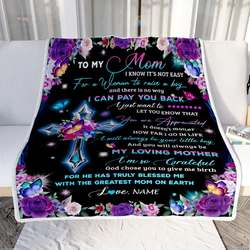 Personalized To My Mom Blanket From Son Letter Love You Cross Christian Mom Birthday Mothers Day Thanksgiving Christmas Customized Fleece Blanket Blanket mockup 2 800x.jpg
