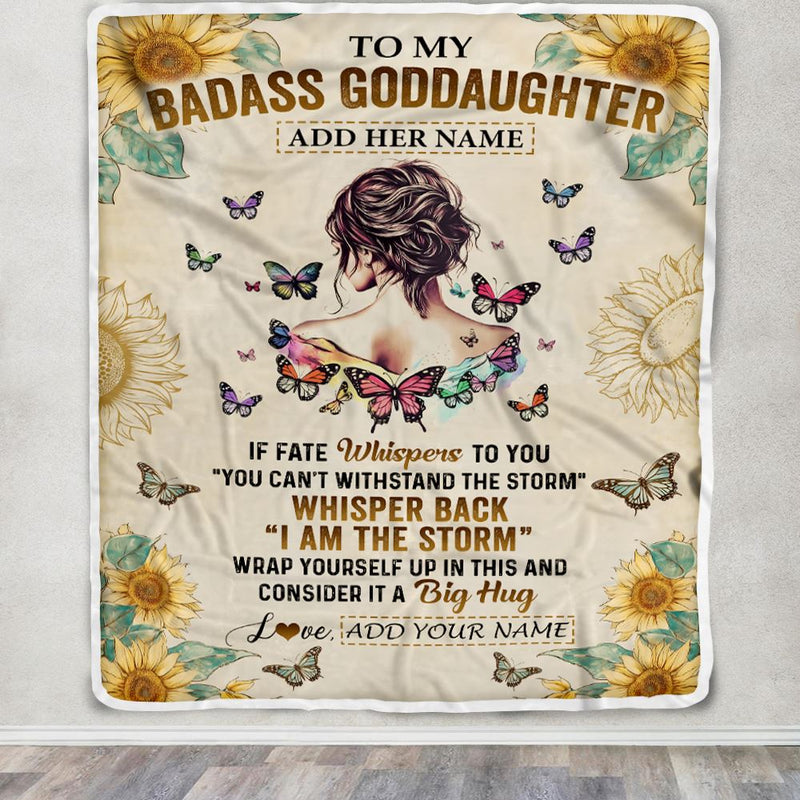 Personalized To My Badass Goddaughter Blanket From Uncle Aunt I Am The Storm Goddaughter Gifts Birthday Graduation Christmas Customized Fleece Blanket Blanket mockup 3 800x.jpg