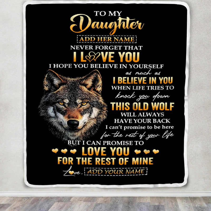 Personalized To My Daughter Gifts From Dad Father Mom Mother Blanket Old Wolf Love You Daughter Birthday Gifts Graduation Christmas Customized Fleece Blanket Blanket mockup 3 800x.jpg