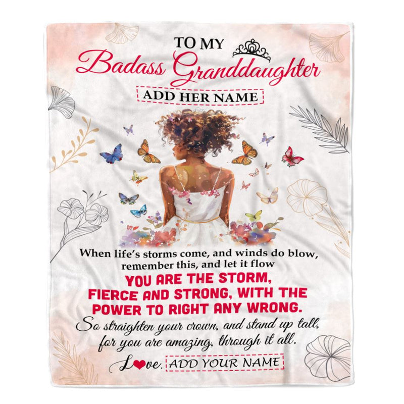 Personalized To My Badass Granddaughter Blanket From Grandma Grandpa Floral Butterfly African Afro Girl Granddaughter Birthday Gifts Christmas Fleece Blanket Blanket mockup 1 800x.jpg