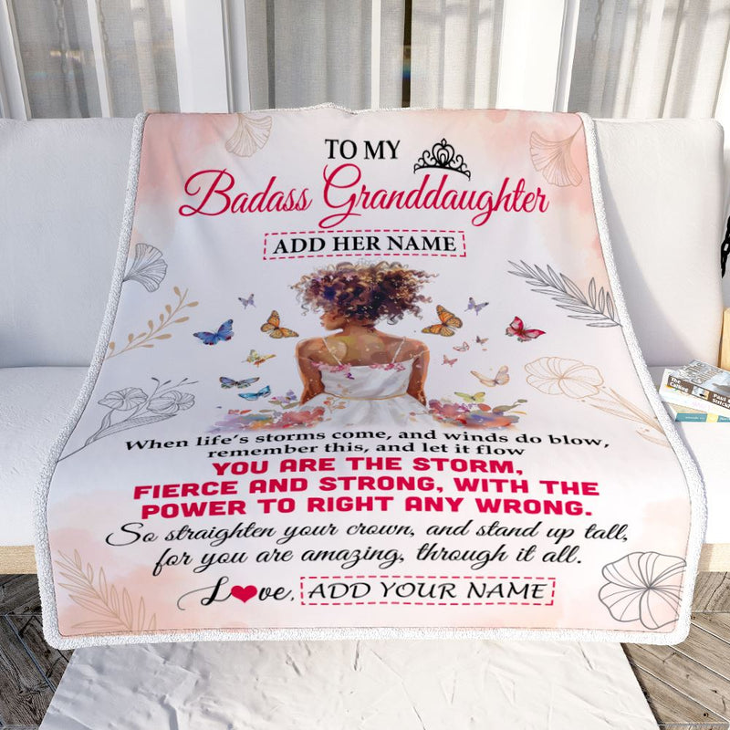 Personalized To My Badass Granddaughter Blanket From Grandma Grandpa Floral Butterfly African Afro Girl Granddaughter Birthday Gifts Christmas Fleece Blanket Blanket mockup 2 800x.jpg