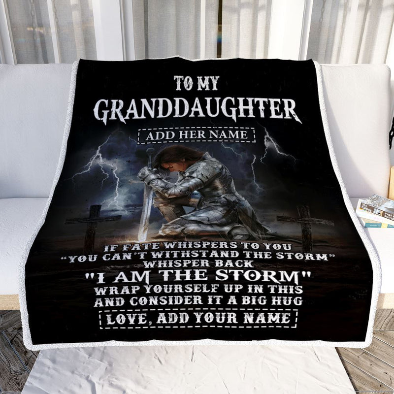 Personalized To My Granddaughter Blanket Women Warrior Knights Templar I Am The Storm Best Granddaughter Birthday Gifts Christmas Customized Fleece Blanket Blanket mockup 2 800x.jpg