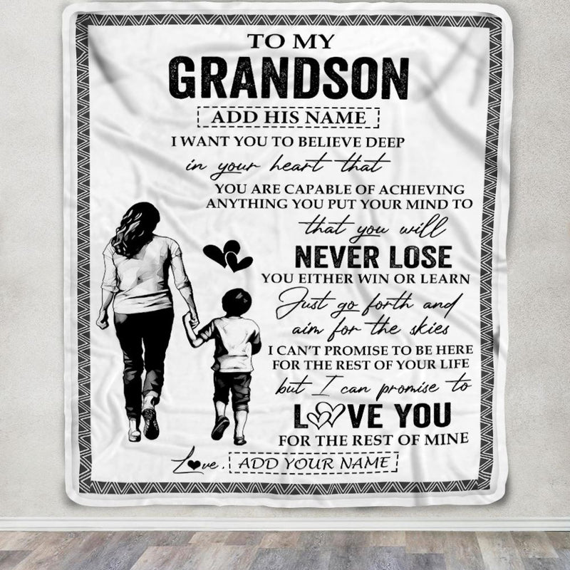 Personalized To My Grandson Blanket You Will Never Lose From Grandma Gigi Grandson Birthday Gifts Graduation Christmas Customized Fleece Throw Blanket Blanket mockup 3 800x.jpg