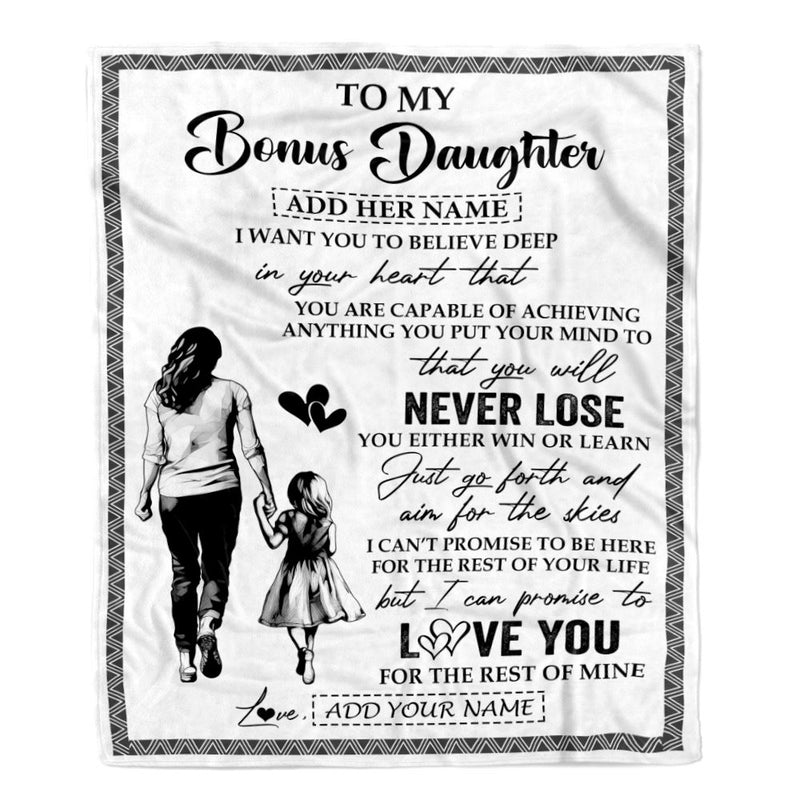 Personalized To My Bonus Daughter Blanket You Will Never Lose From Stepmother Stepdaughter Birthday Gifts Graduation Christmas Customized Fleece Blanket Blanket mockup 1 800x.jpg