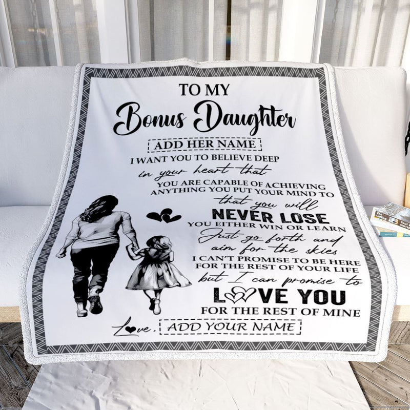 Personalized To My Bonus Daughter Blanket You Will Never Lose From Stepmother Stepdaughter Birthday Gifts Graduation Christmas Customized Fleece Blanket Blanket mockup 2 800x.jpg