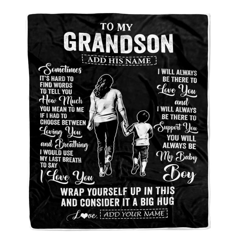 Personalized To My Grandson Blanket From Grandma Nana Sometimes It s Hard Grandson Birthday Gifts Graduation Christmas Customized Fleece Throw Blanket Blanket mockup 1 800x.jpg