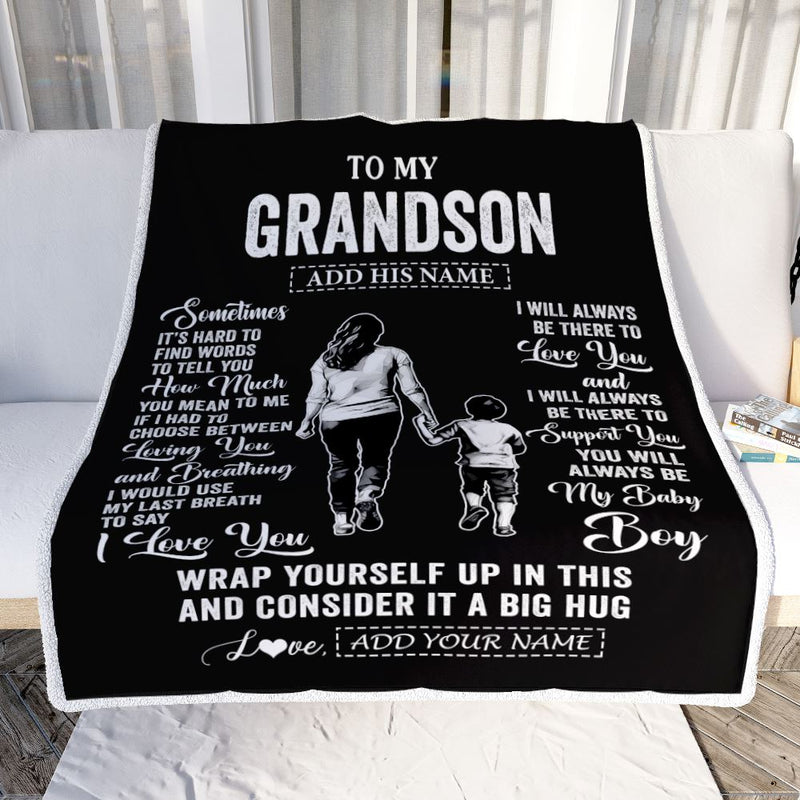 Personalized To My Grandson Blanket From Grandma Nana Sometimes It s Hard Grandson Birthday Gifts Graduation Christmas Customized Fleece Throw Blanket Blanket mockup 2 800x.jpg