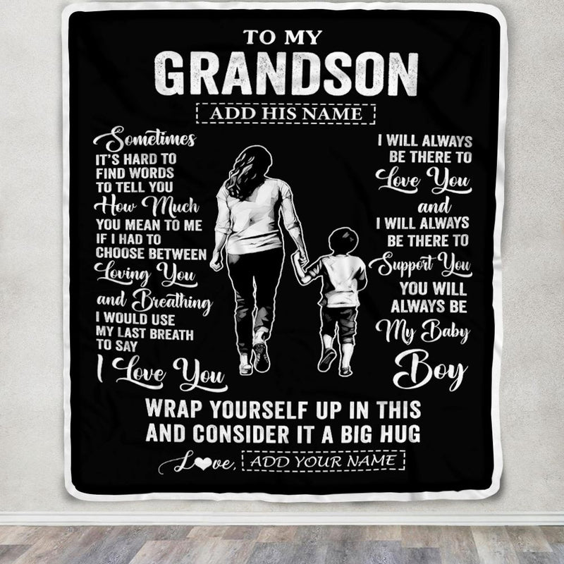 Personalized To My Grandson Blanket From Grandma Nana Sometimes It s Hard Grandson Birthday Gifts Graduation Christmas Customized Fleece Throw Blanket Blanket mockup 3 800x.jpg